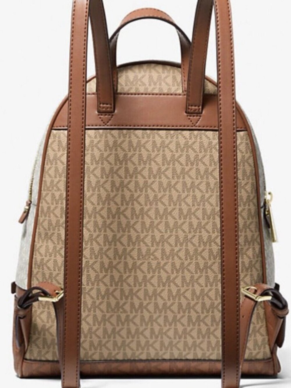 NWT Michael Kors Rhea Medium Color-Block Signature Logo Backpack Camel Multi - Picture 2 of 3